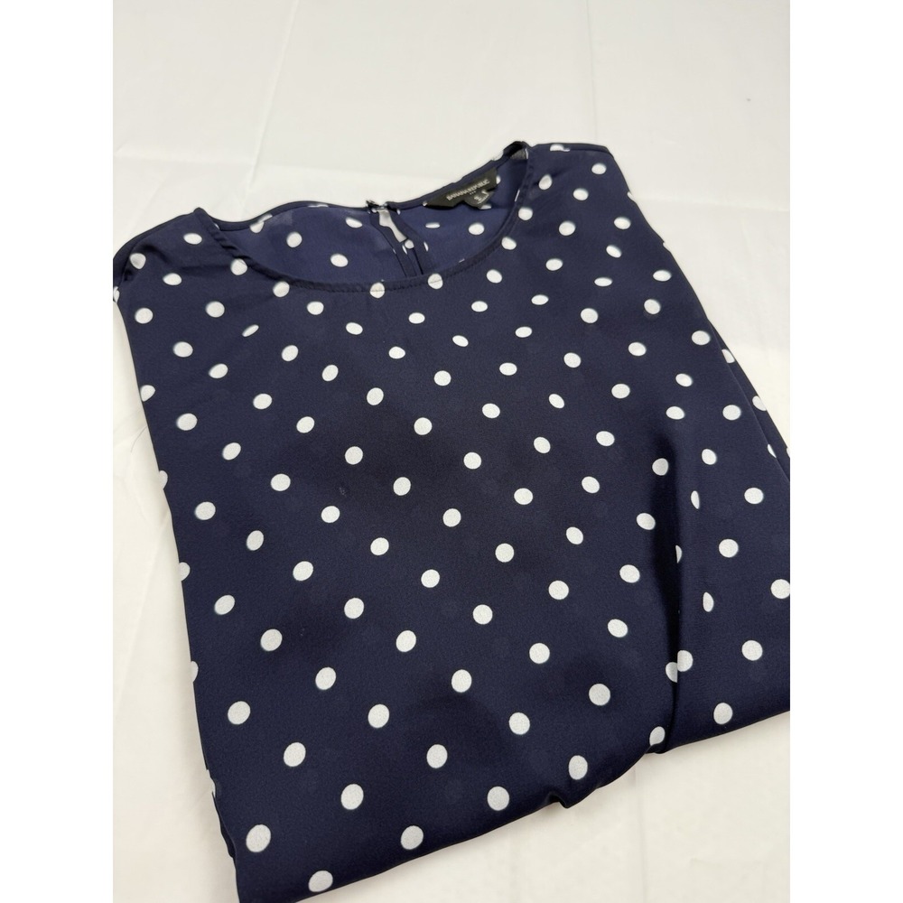 Banana Republic top blouse navy white polka dot tie front size small